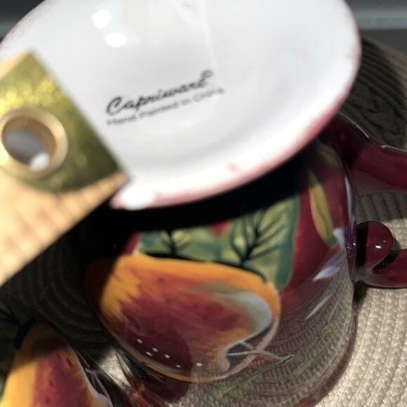 Set Of 2 Caprisware Hand-Painted Ceramic Fruit-Themed Mugs 4.5" Tall Red/Multico - Picture 8 of 9